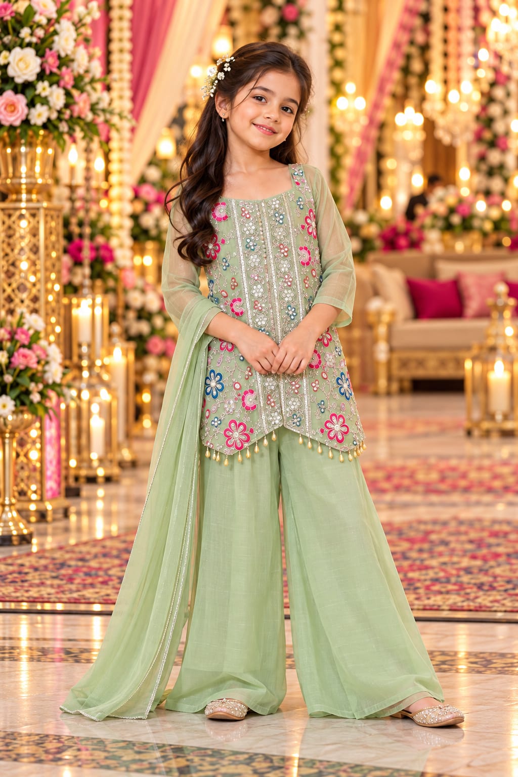 Pistachio Blossom Palazzo Set — Kids - Girl at Trendy Closet, Morrisville NC