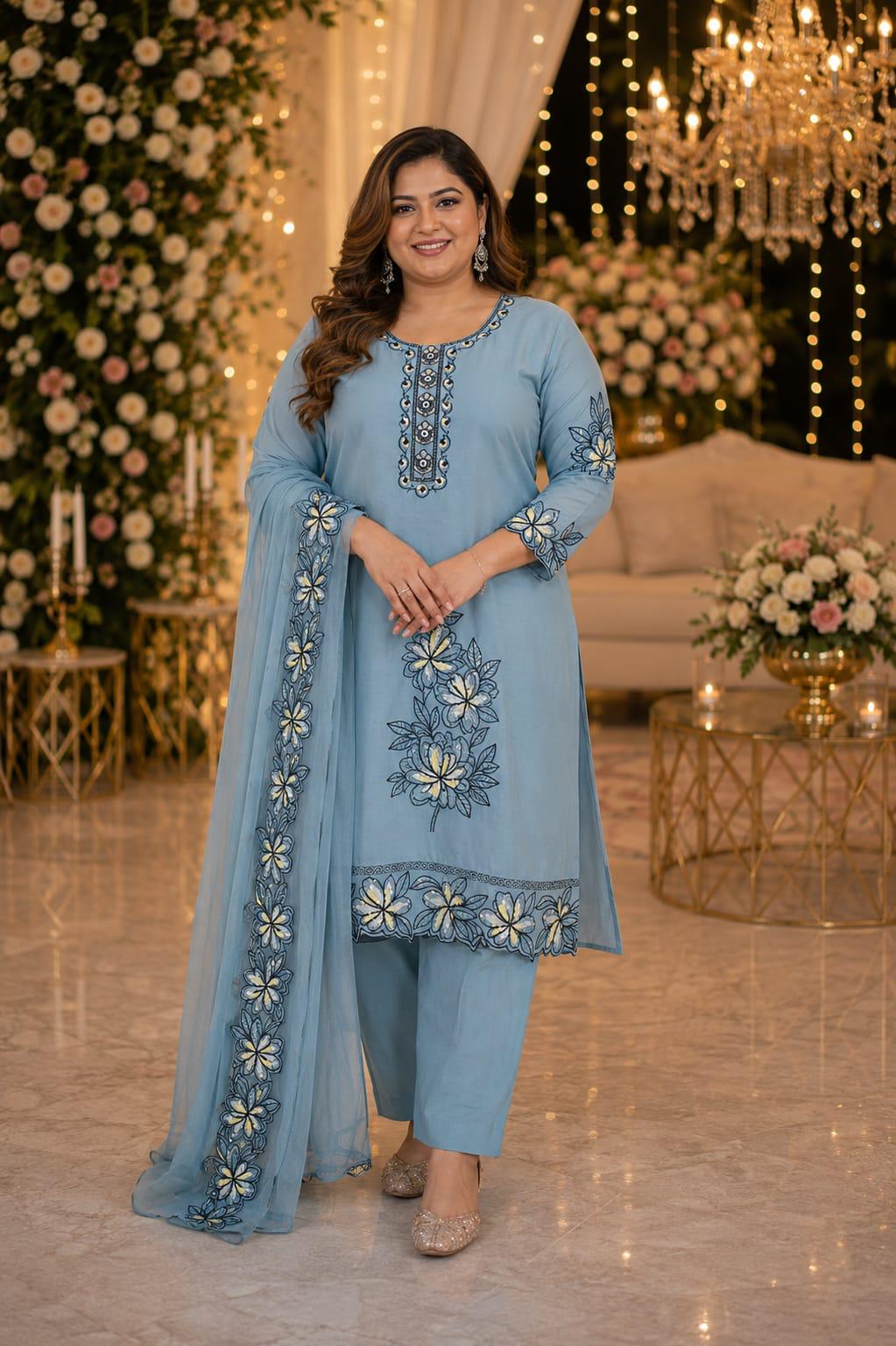 Azure Blossom Scallop Suit — Suit Set at Trendy Closet, Morrisville NC