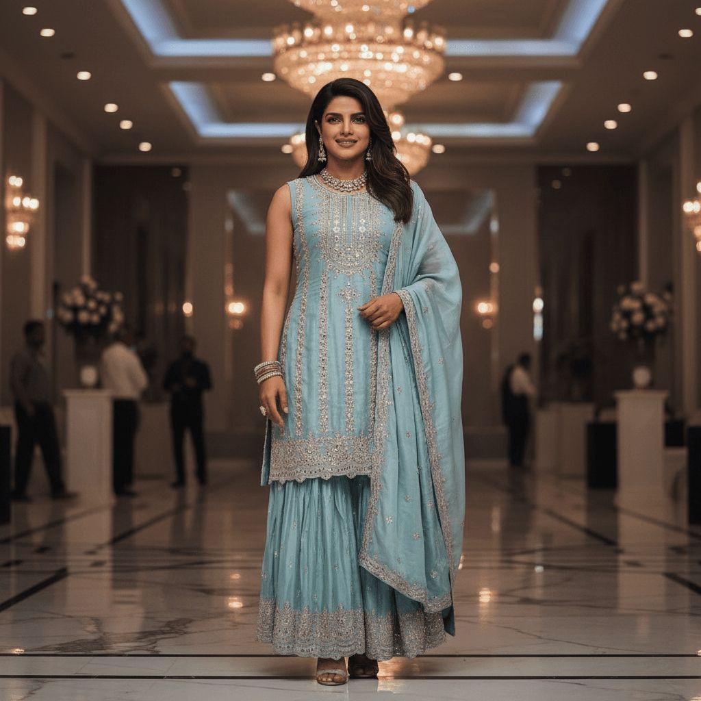 Celestial Azure Sharara Set — Sharara Suits at Trendy Closet, Morrisville NC