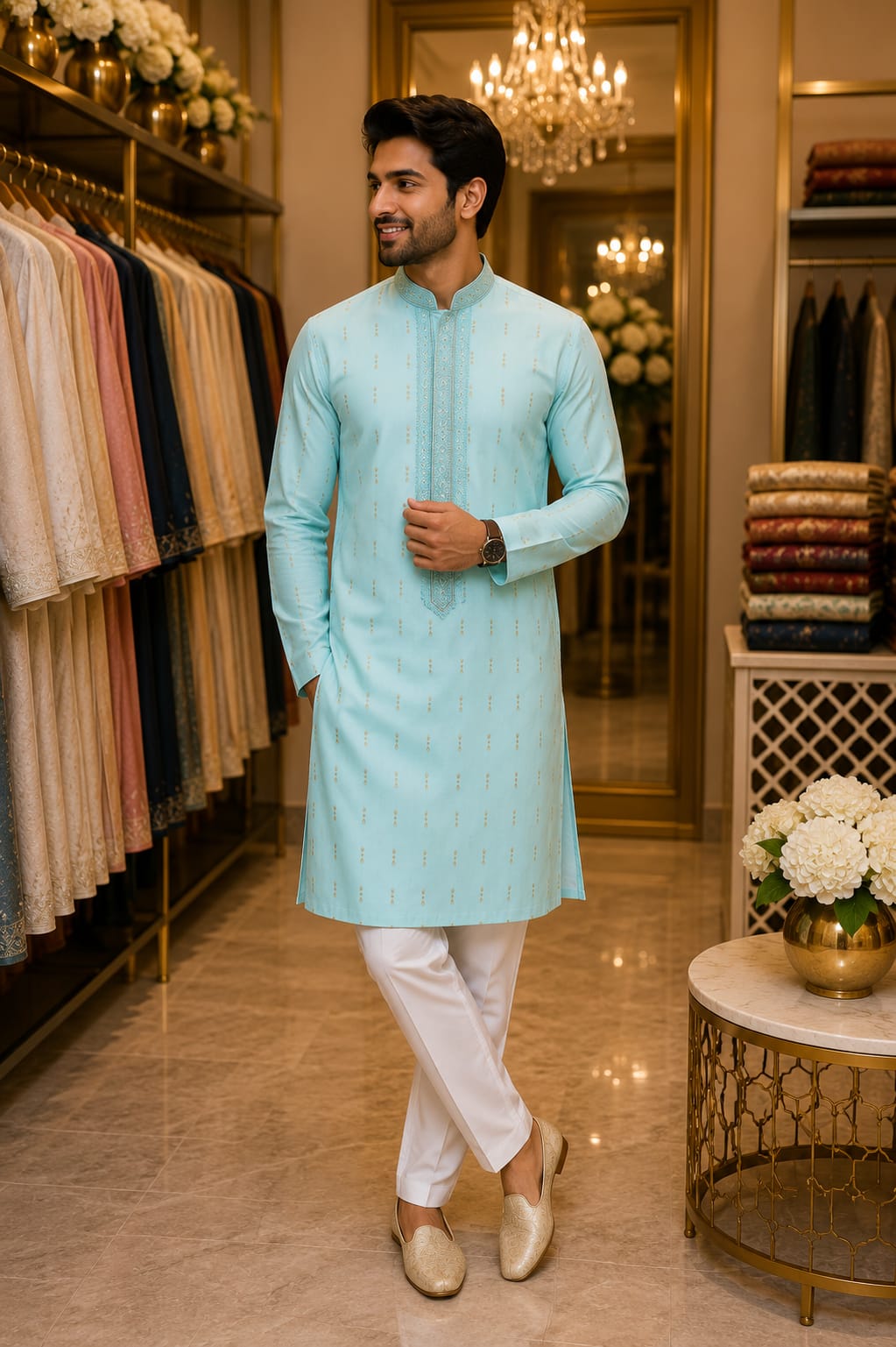 Sky Blue Royale Kurta Set — Men's Wear at Trendy Closet, Morrisville NC