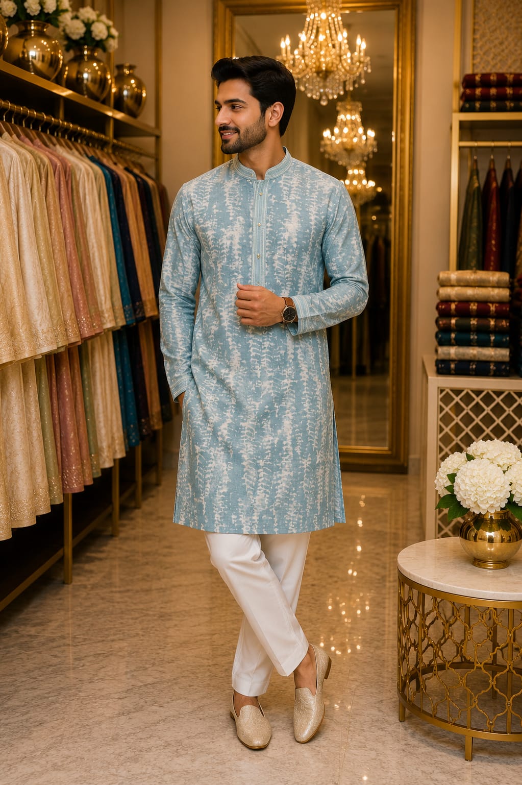 Sky Mist Silk Kurta Set — Men's Wear at Trendy Closet, Morrisville NC