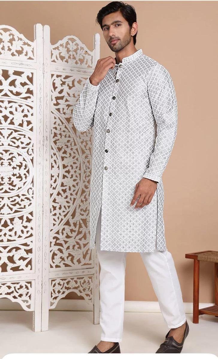 Ivory Geometric Achkan — Men's Wear at Trendy Closet, Morrisville NC