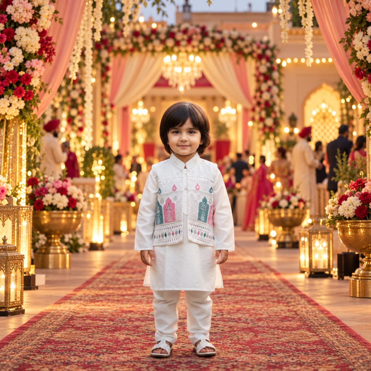 Pearl White Jharokha Bundi Set — Kids - Boy at Trendy Closet, Morrisville NC