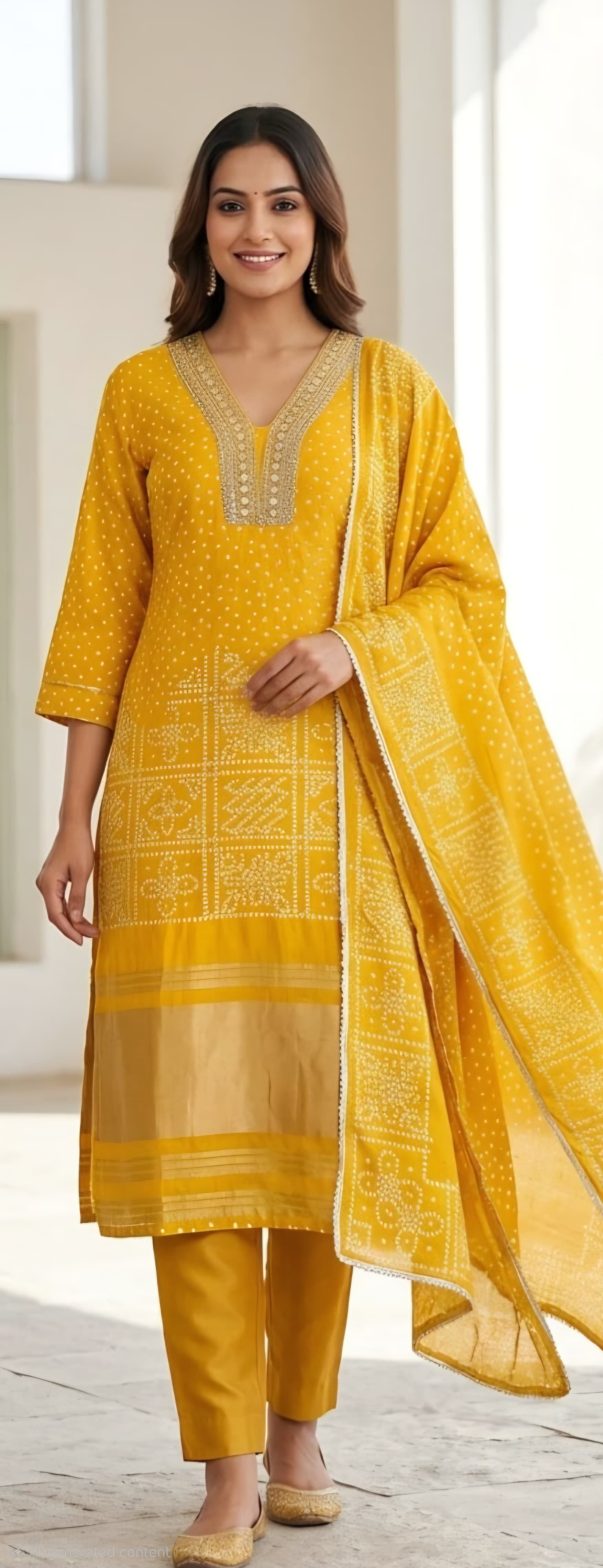 Marigold Bandhej Silk Set — Suit Set at Trendy Closet, Morrisville NC