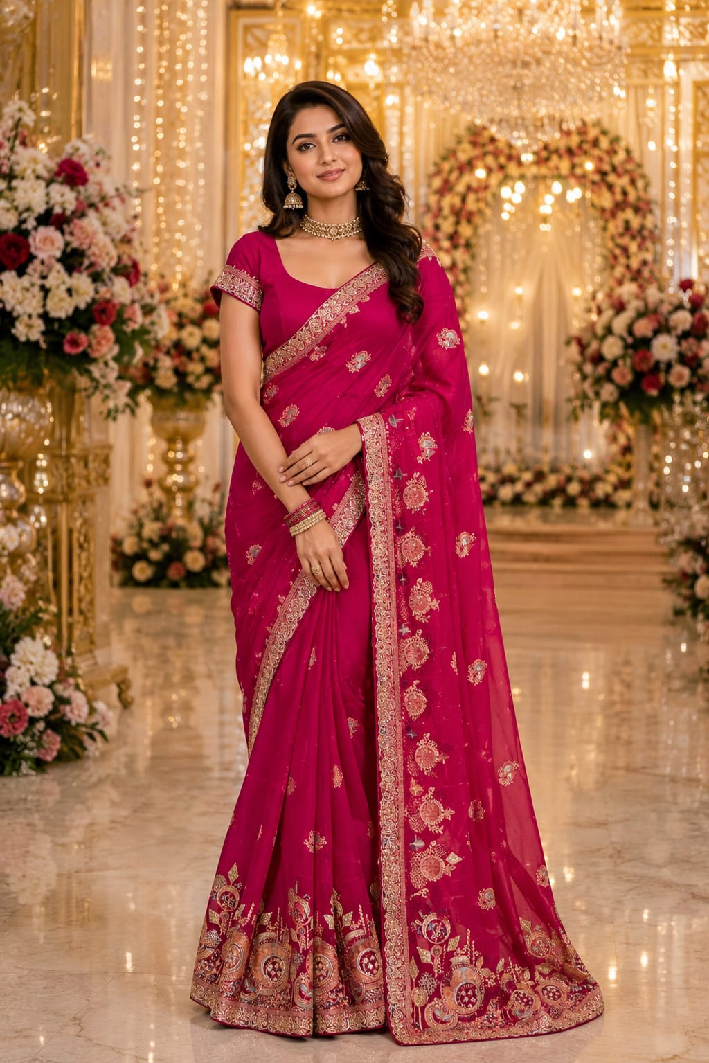 Rani Pink Banarasi Designer Saree — Sarees at Trendy Closet, Morrisville NC