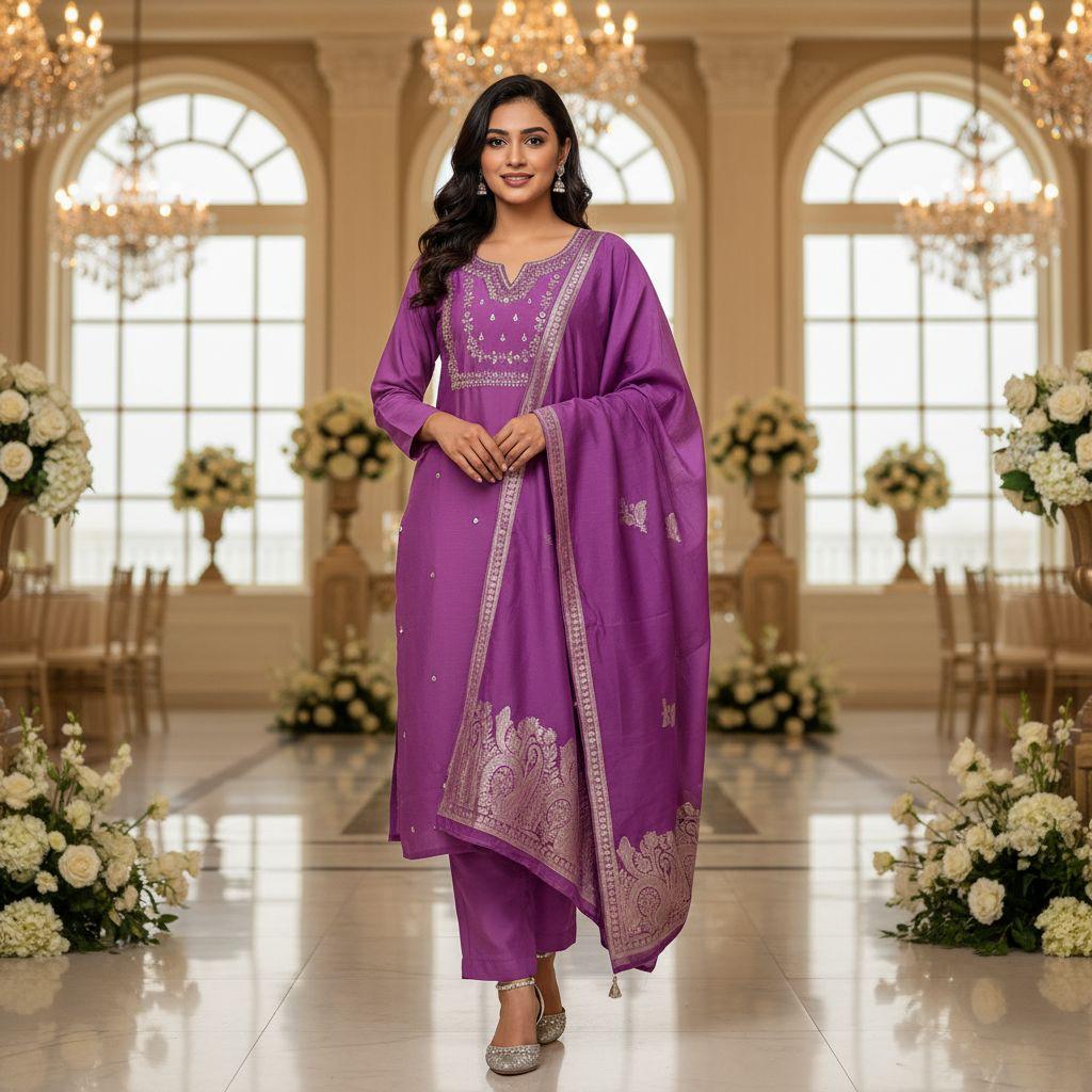 Amethyst Zari Silk Set — Suit Set at Trendy Closet, Morrisville NC