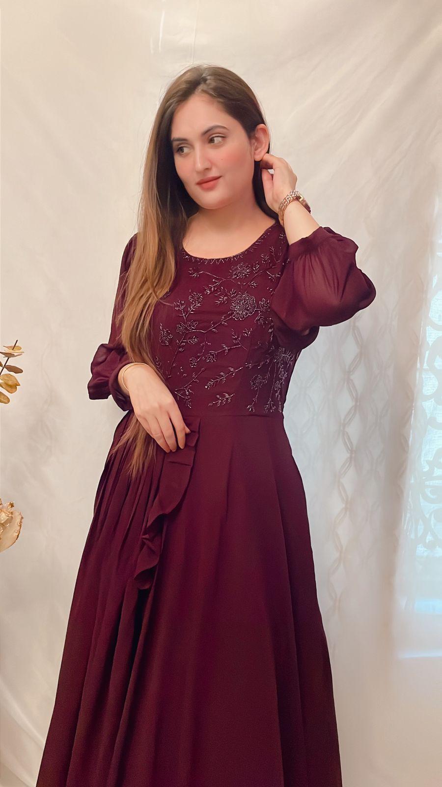 Burgundy Blossom Gown — Indo-Western at Trendy Closet, Morrisville NC