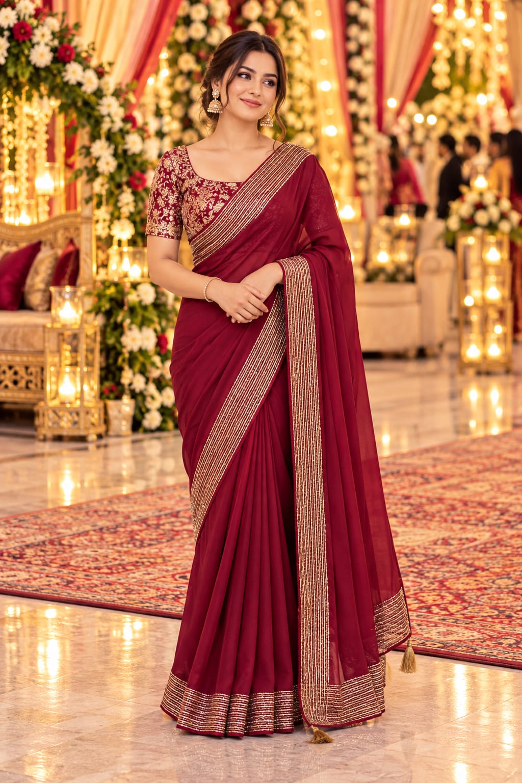 Burgundy Grace Saree — Sarees at Trendy Closet, Morrisville NC