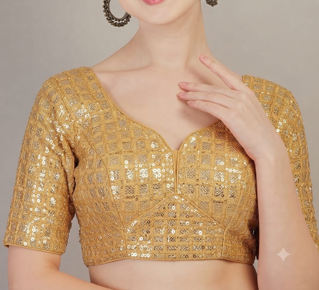 Golden Ochre Mosaic Choli — Blouse (Top) at Trendy Closet, Morrisville NC