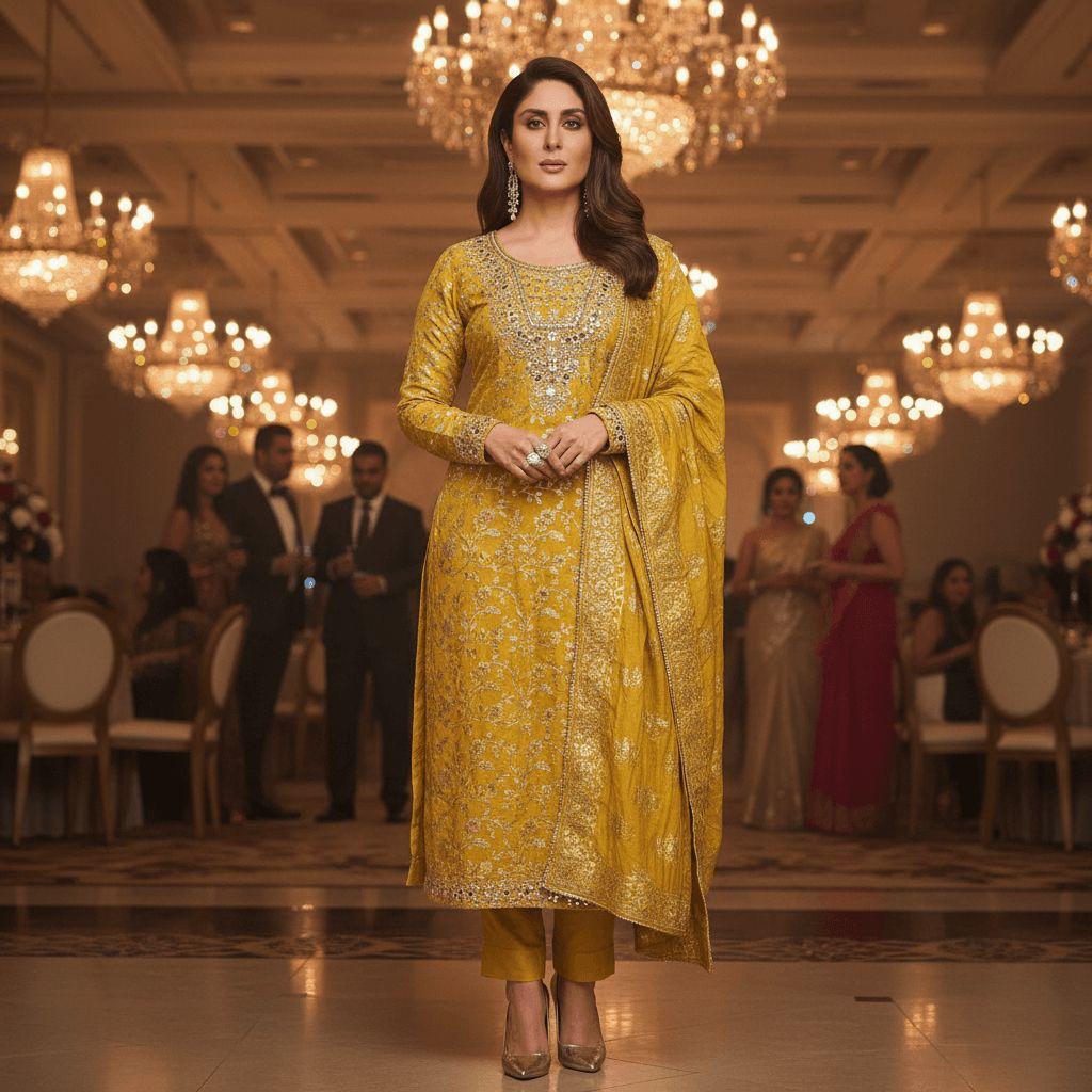 Mustard Radiance Silk Set — Suit Set at Trendy Closet, Morrisville NC