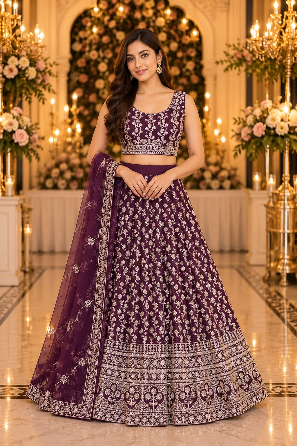 Royal Plum Resham Lehenga — Lehengas at Trendy Closet, Morrisville NC
