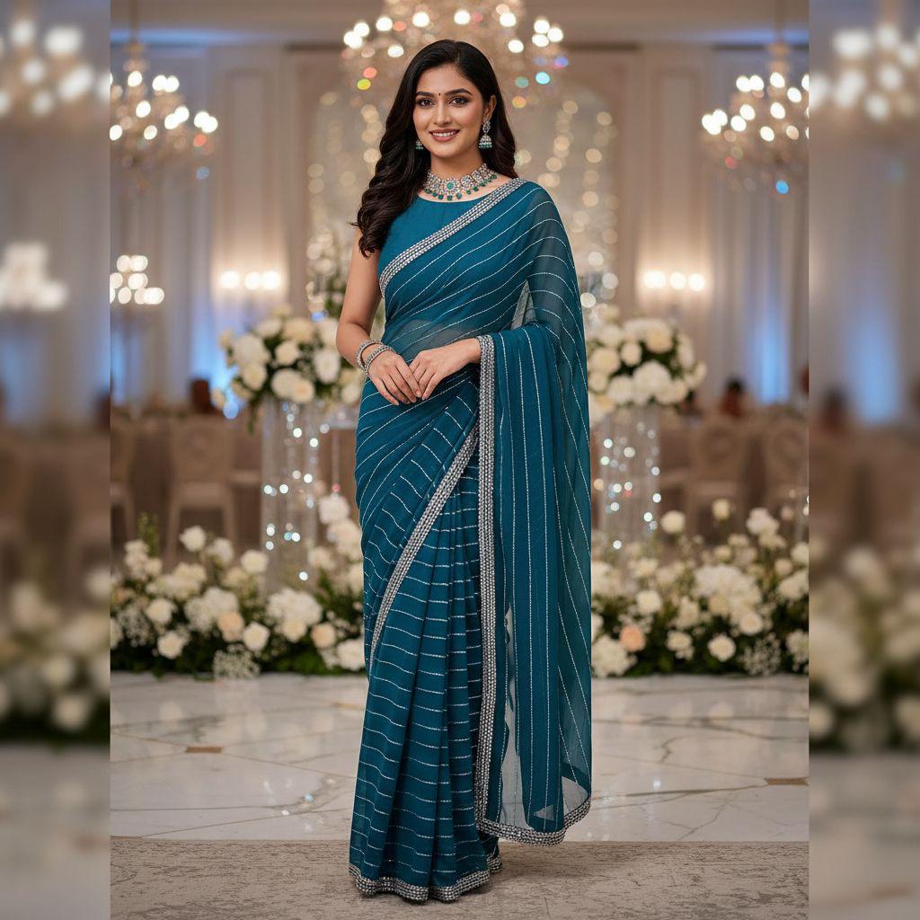 Teal Radiance Saree — Sarees at Trendy Closet, Morrisville NC
