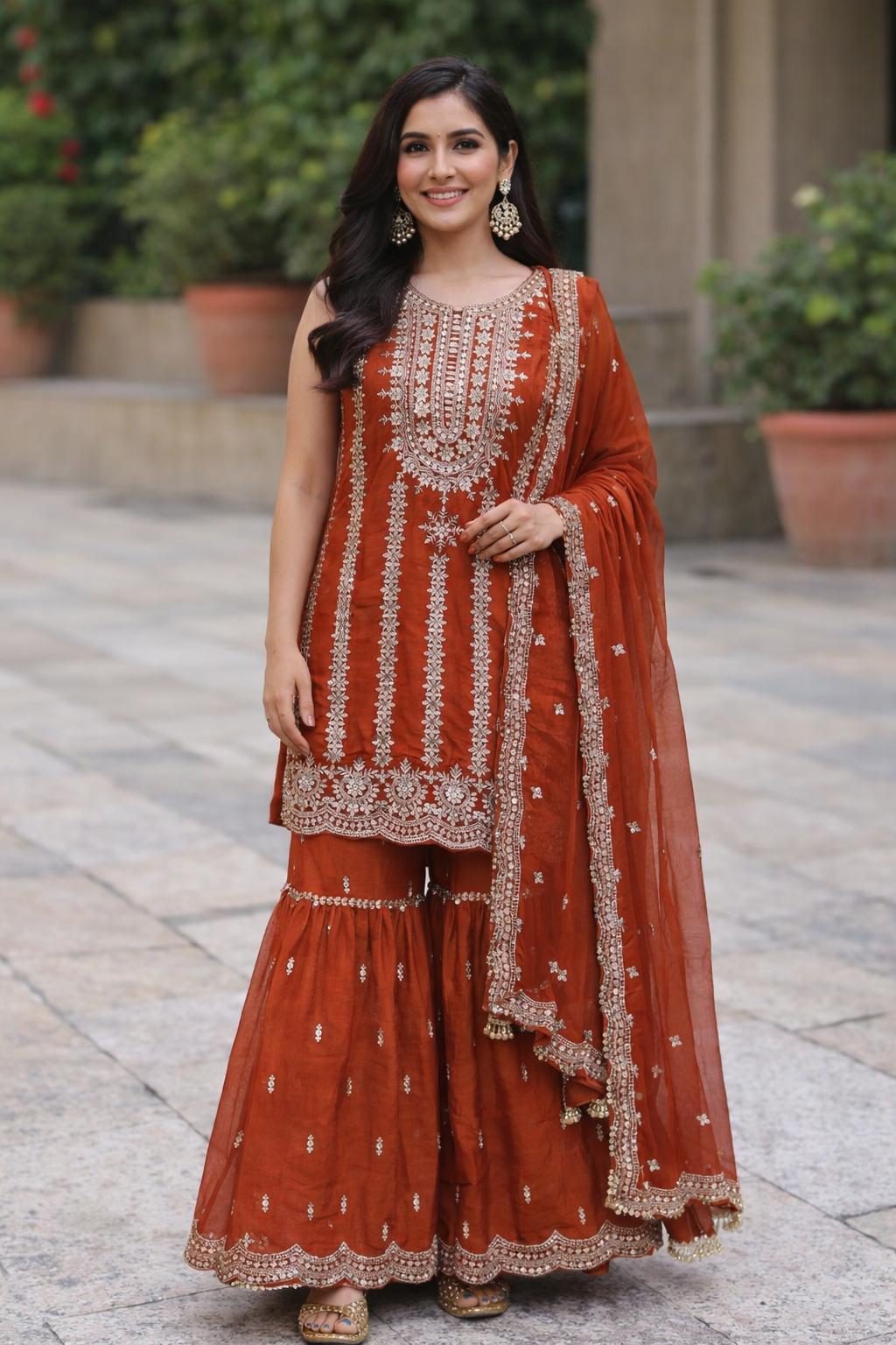 Terracotta Bloom Sharara — Sharara Suits at Trendy Closet, Morrisville NC