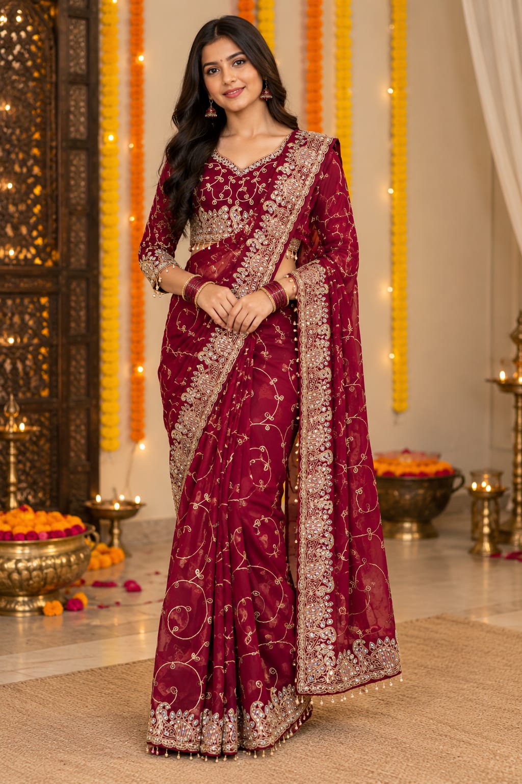Wine Heritage Saree — Sarees at Trendy Closet, Morrisville NC