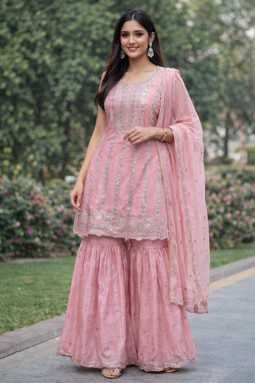 Blush Sequin Sharara — Sharara Suits at Trendy Closet, Morrisville NC