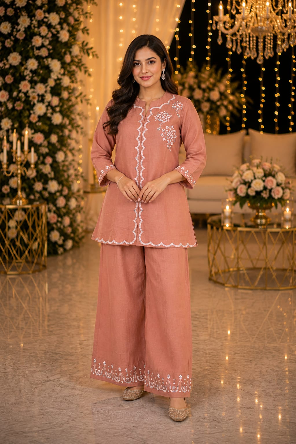 Rosewood Linen Embroidered Co-ord Set — Co-ord Set at Trendy Closet, Morrisville NC