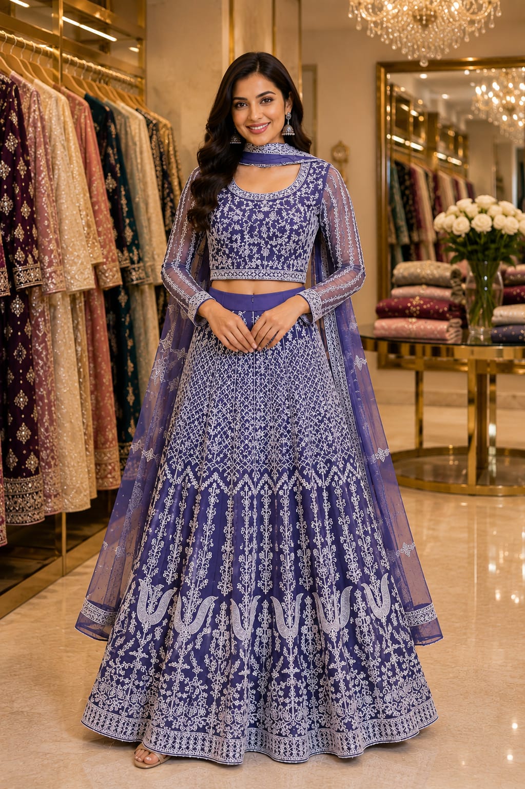 Royal Amethyst Embroidered Lehenga — Lehengas at Trendy Closet, Morrisville NC