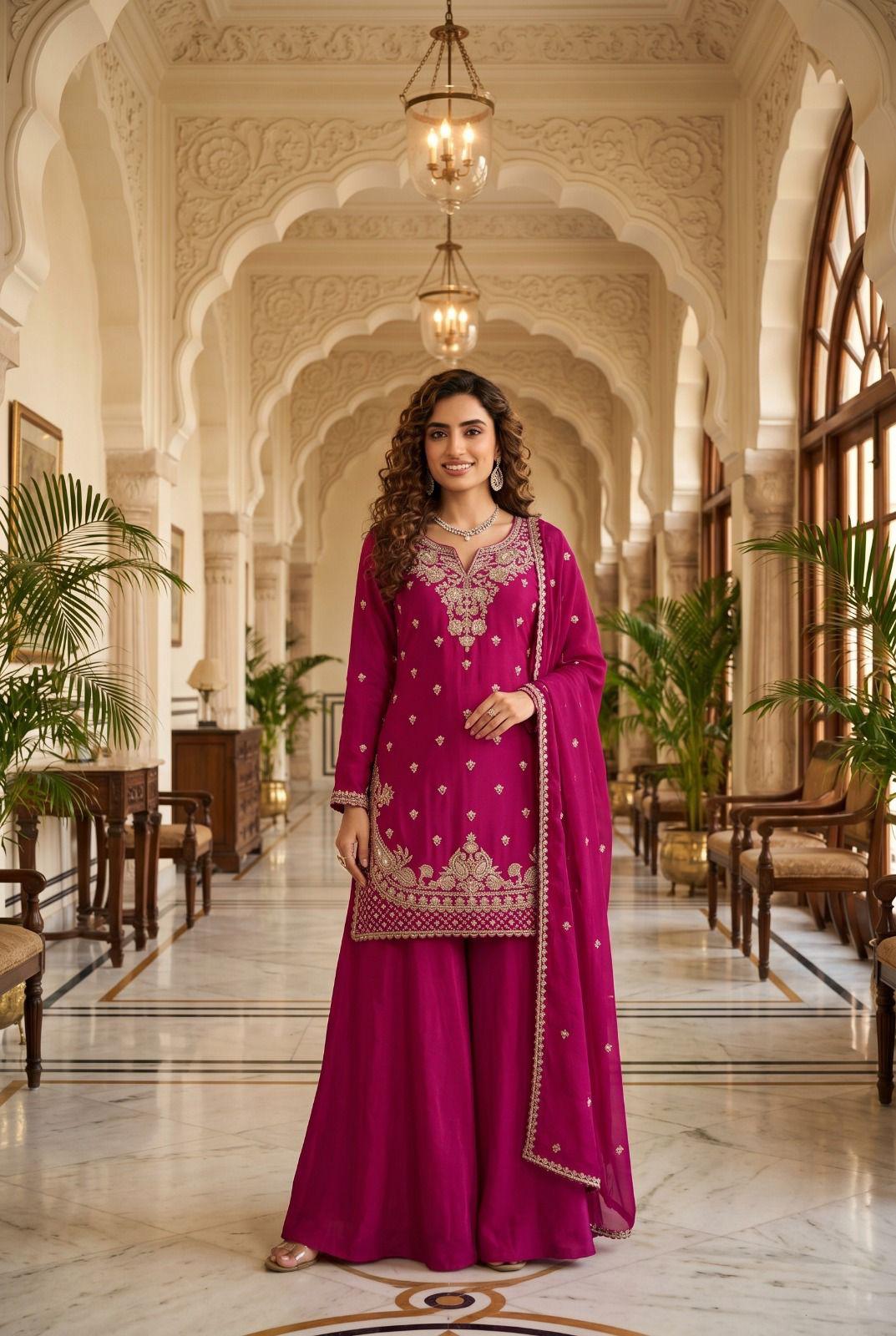 Royal Magenta Zardosi Sharara — Sharara Suits at Trendy Closet, Morrisville NC