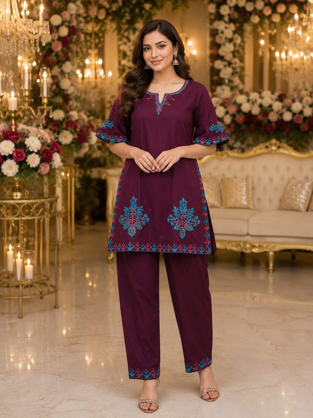 Royal Plum Floral Embroidered Suit Set — Suit Set at Trendy Closet, Morrisville NC