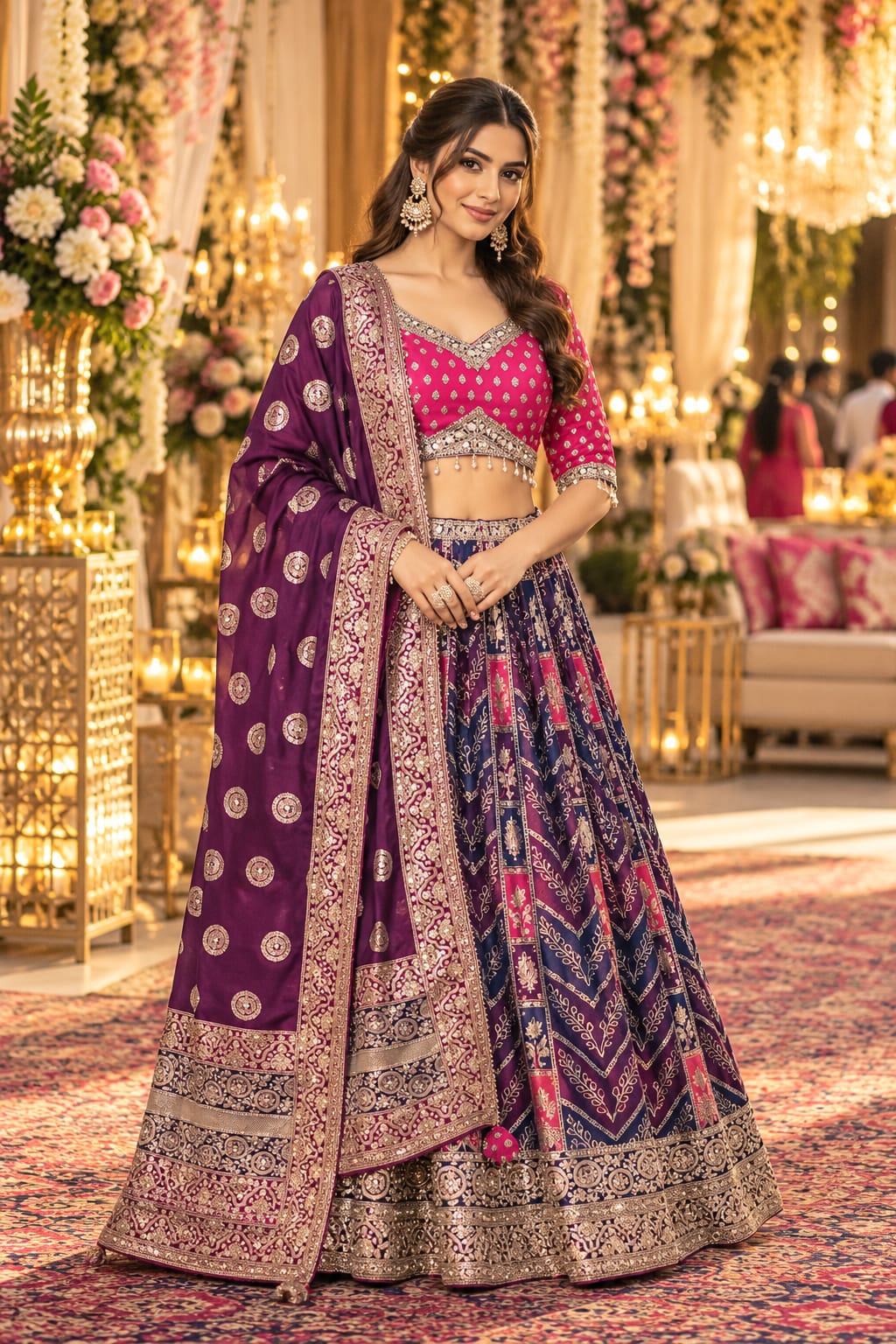Royal Plum & Magenta Panelled Lehenga — Lehengas at Trendy Closet, Morrisville NC