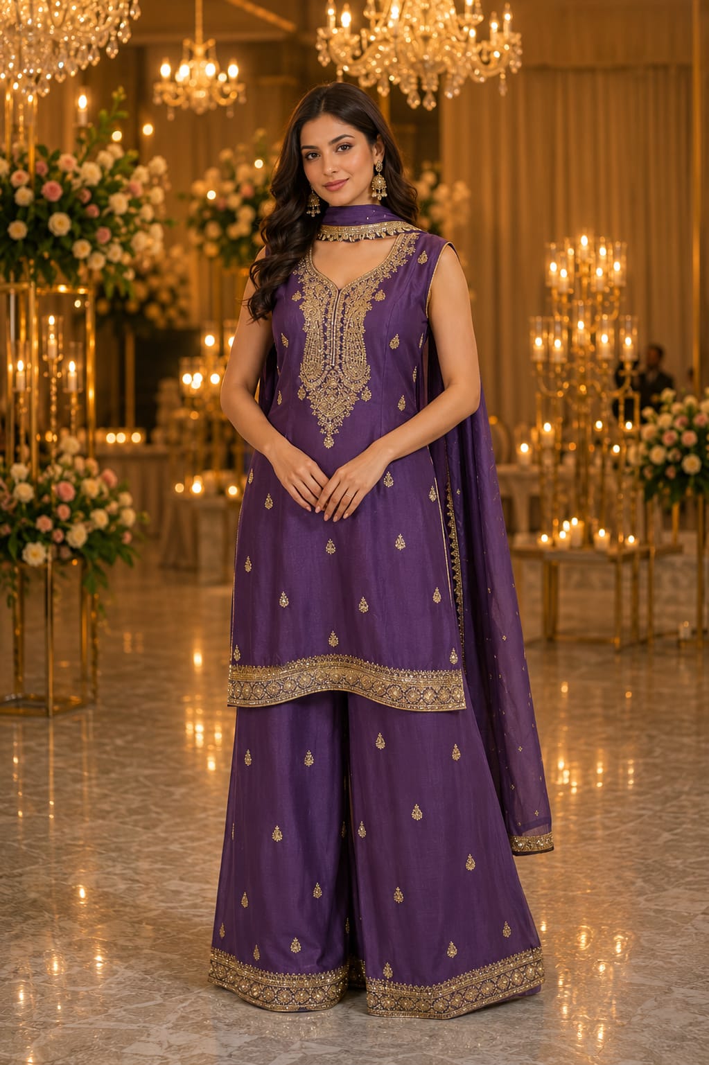 Royal Purple Heavy Embroidered Sharara Suit Set — Sharara Suits at Trendy Closet, Morrisville NC