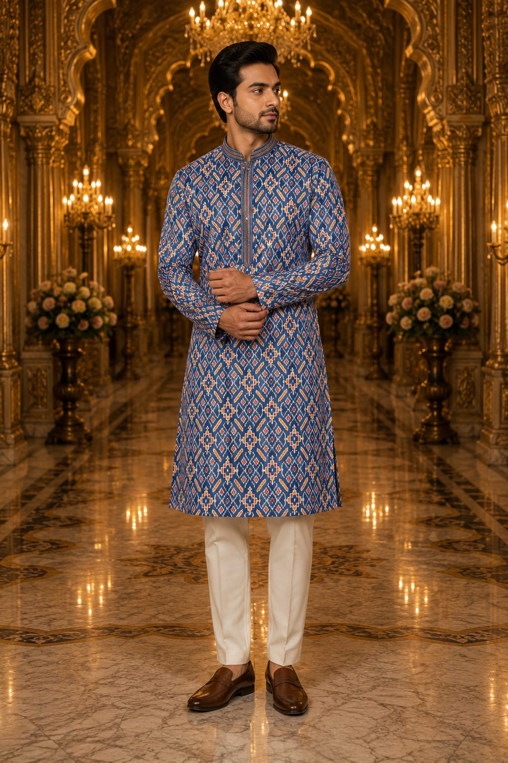Sapphire Ikat Heritage Kurta — Men's Wear at Trendy Closet, Morrisville NC