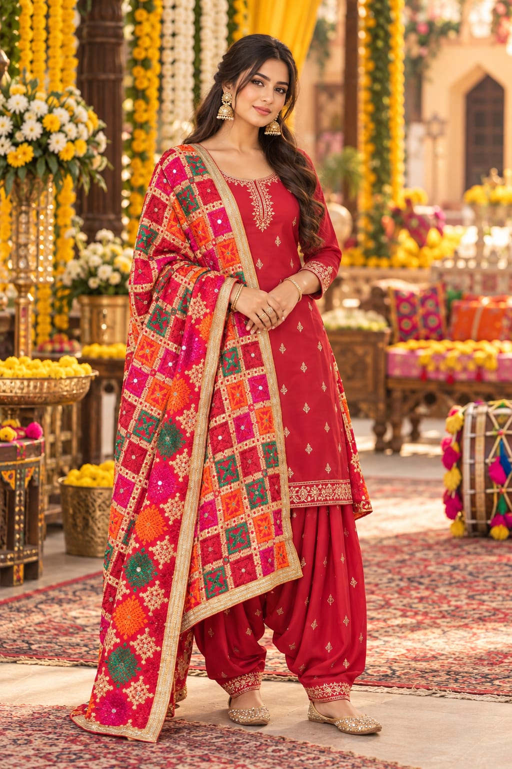 Crimson Phulkari Patiala — Suit Set at Trendy Closet, Morrisville NC