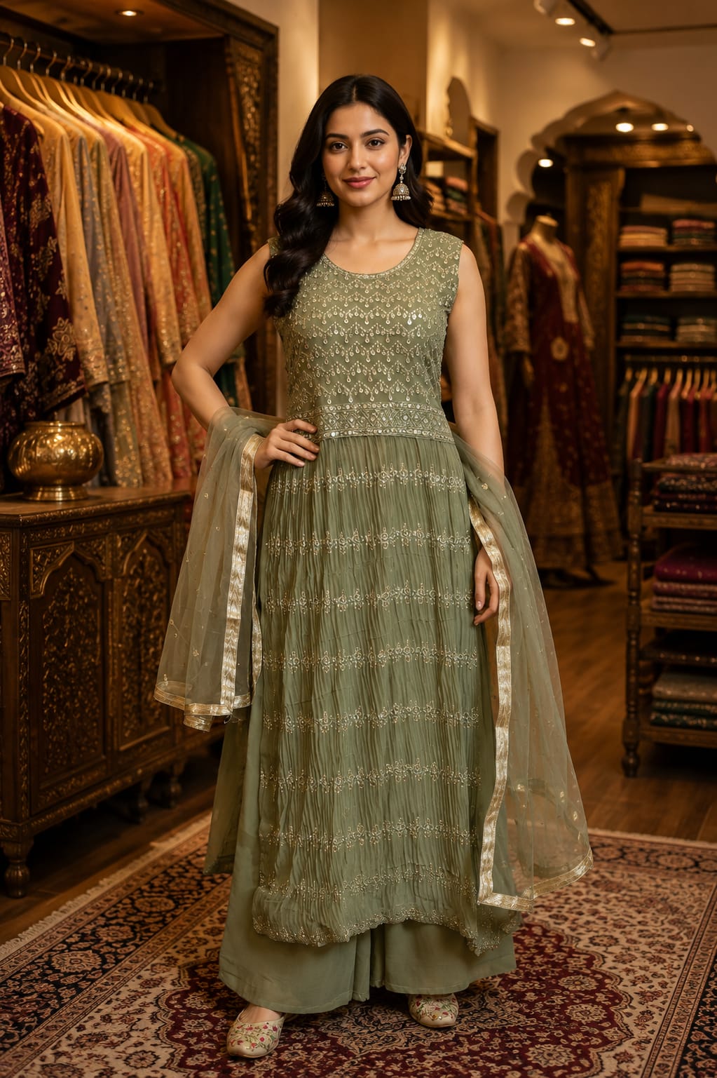 Sage Meadow Anarkali — Palazzo Set at Trendy Closet, Morrisville NC