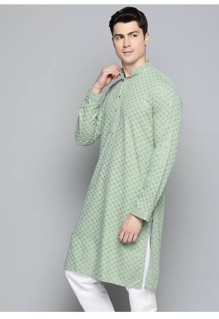 Mint Radiance Chikankari Kurta — Men's Wear at Trendy Closet, Morrisville NC