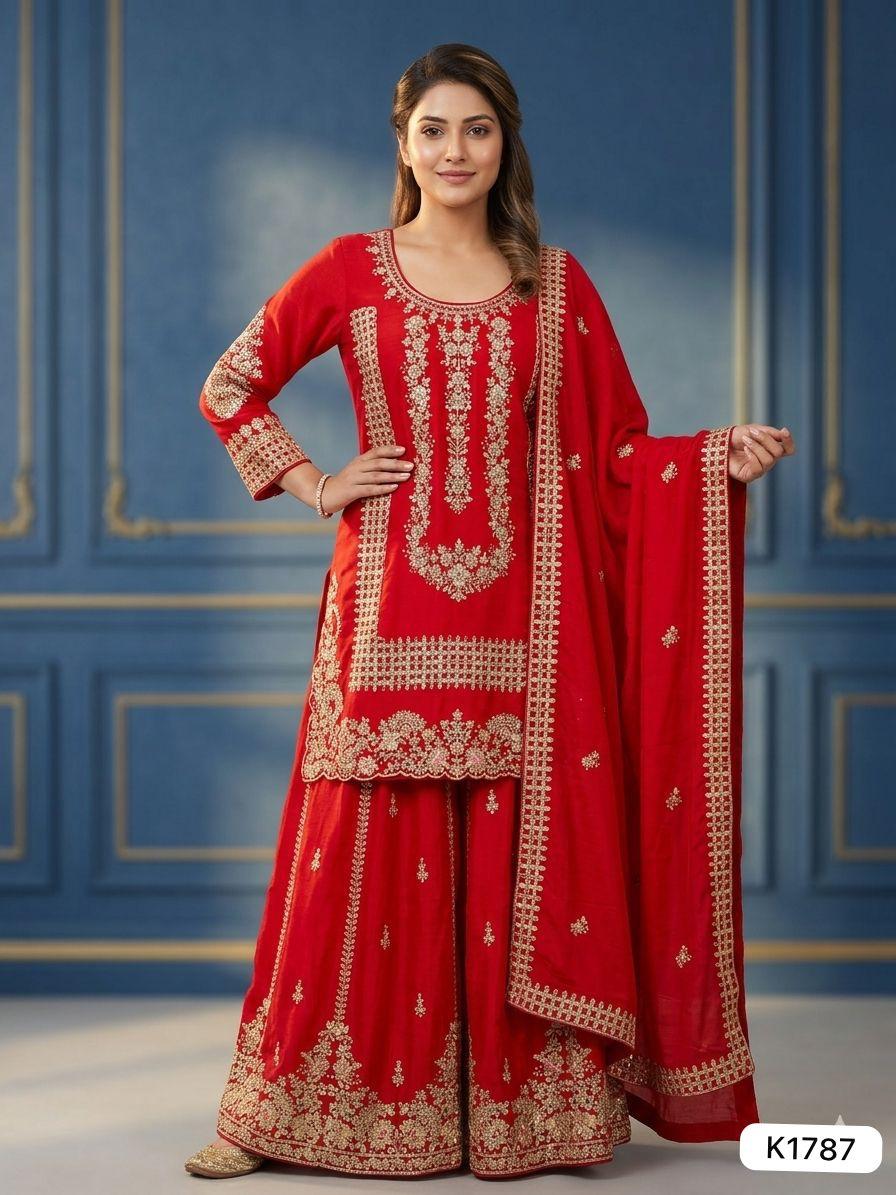 Ruby Radiance Sharara Set — Sharara Suits at Trendy Closet, Morrisville NC