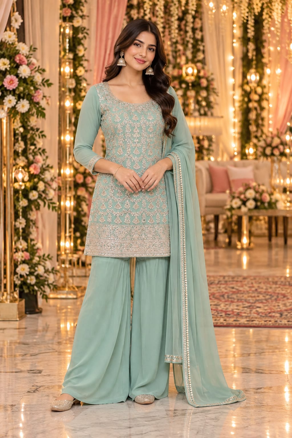 Seafoam Glitz Sharara — Sharara Suits at Trendy Closet, Morrisville NC