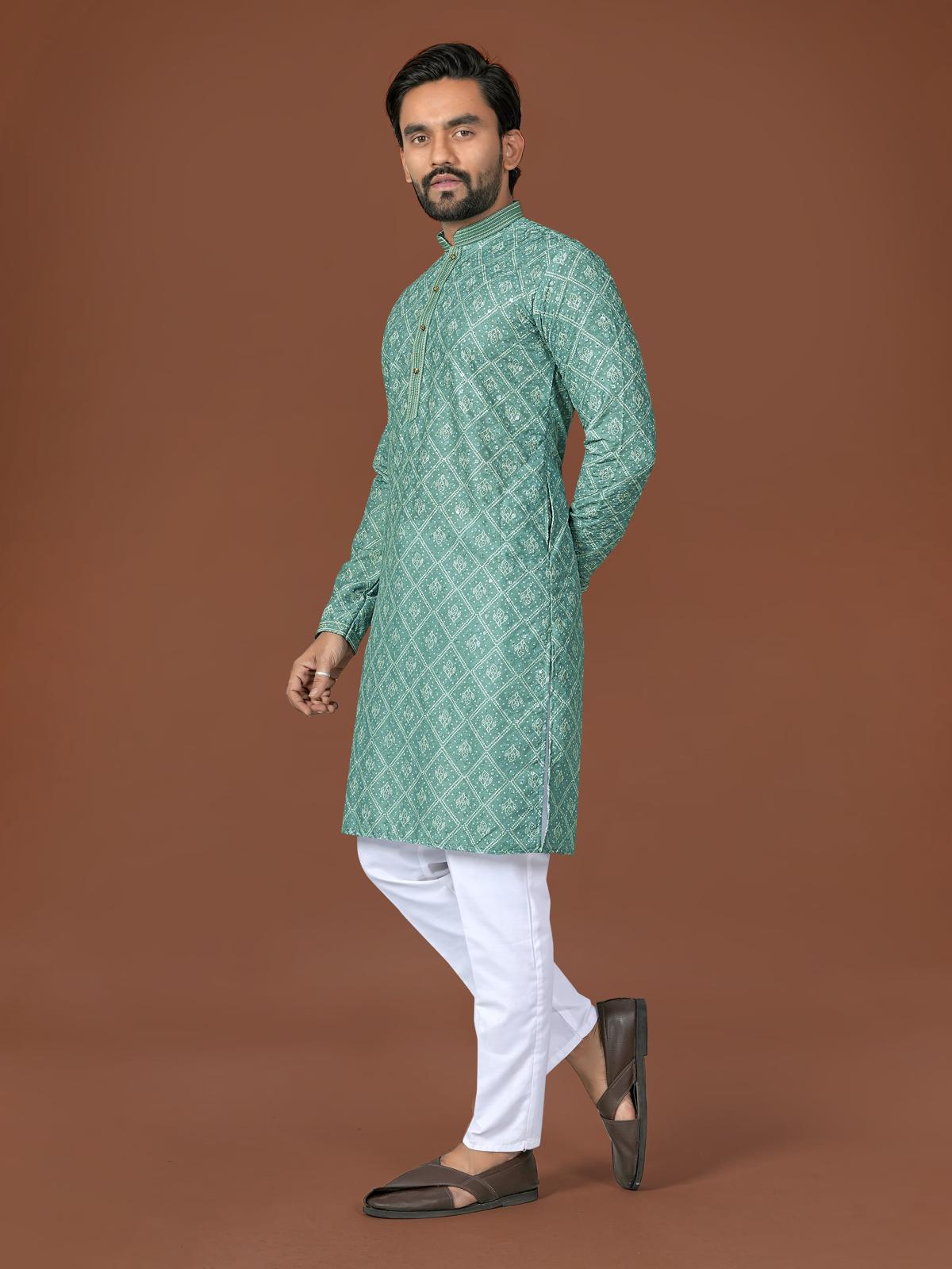 Seafoam Radiance Kurta Set — Men's Wear at Trendy Closet, Morrisville NC