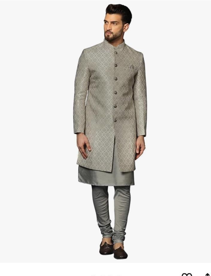 Silver Grey Diamond Jacquard Sherwani Set — Men's Wear at Trendy Closet, Morrisville NC