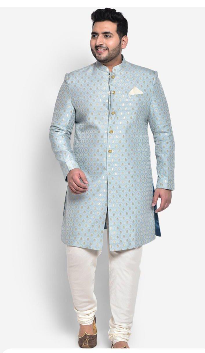 Sky Azure Banarasi Achkan — Men's Wear at Trendy Closet, Morrisville NC