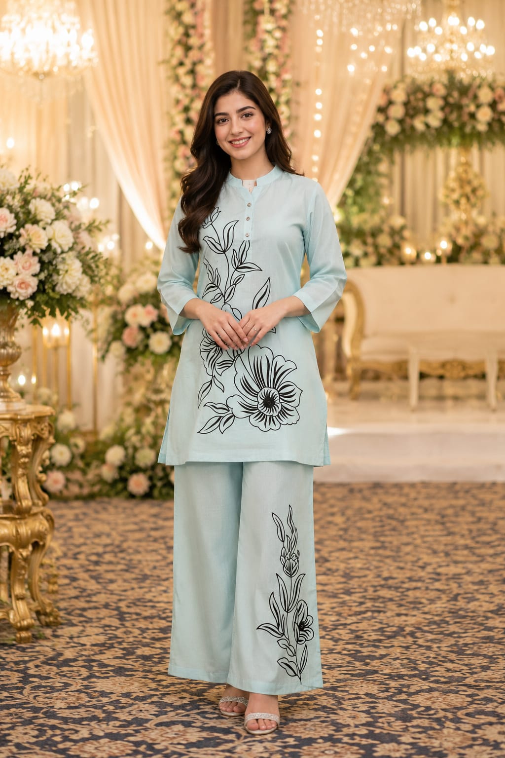 Sky Blue Floral Printed Co-Ord Set — Co-ord Set at Trendy Closet, Morrisville NC