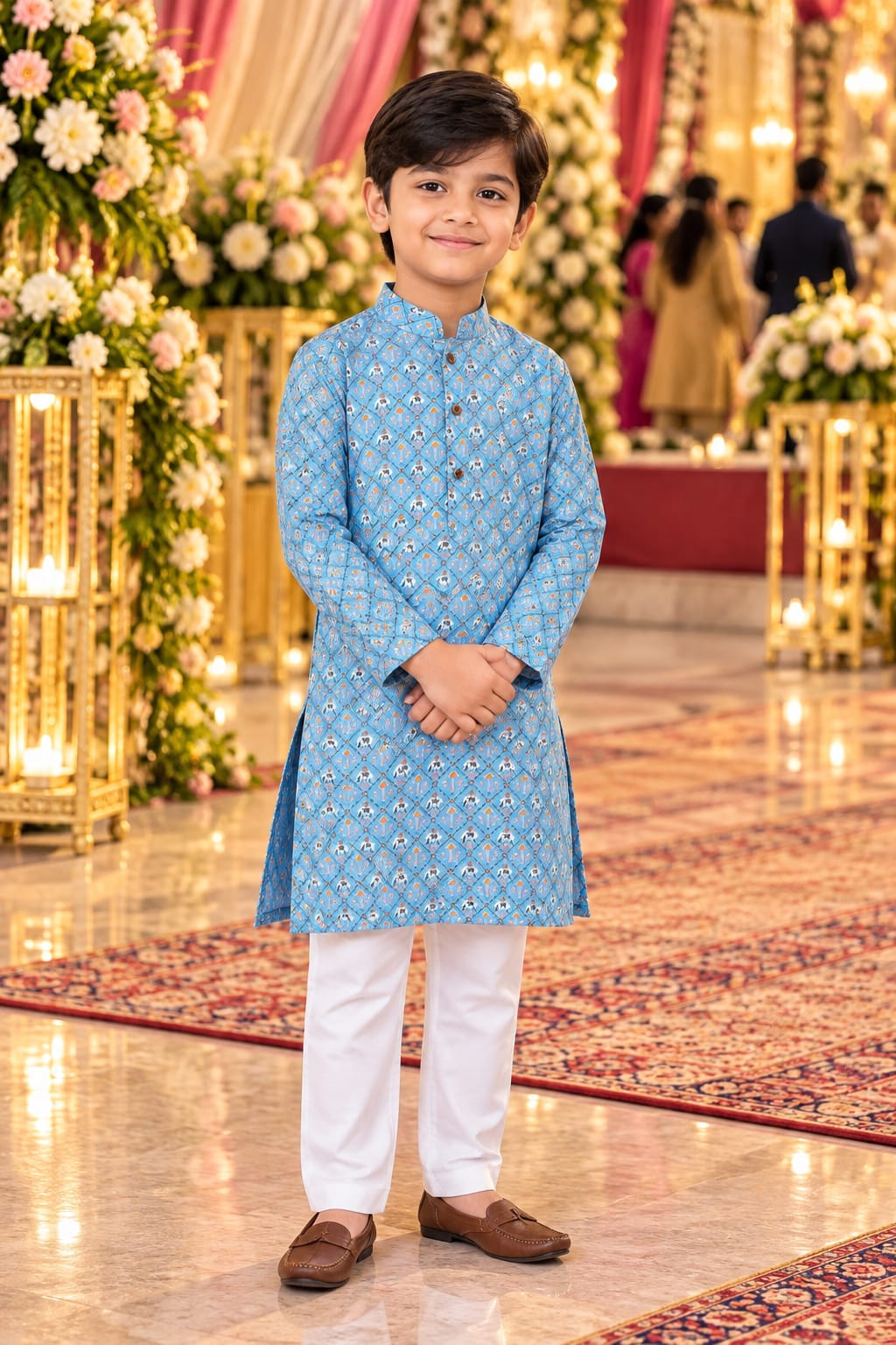 Sky Blue Pichwai-Inspired Kurta Set — Kids - Boy at Trendy Closet, Morrisville NC