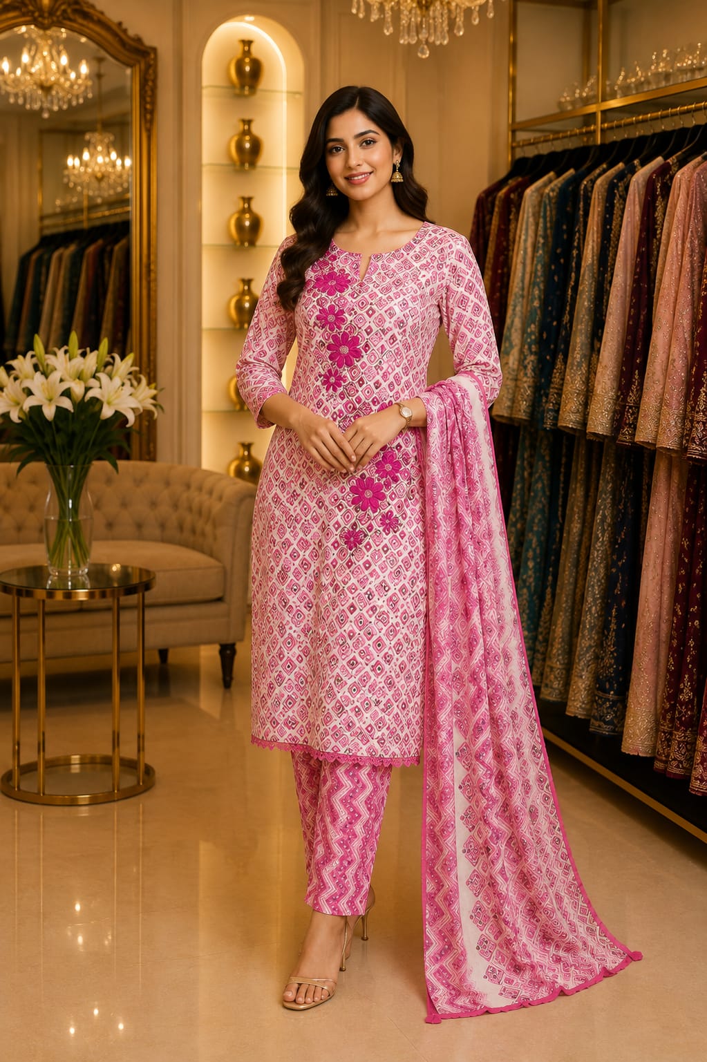 Blush Bloom Bandhani Set — Suit Set at Trendy Closet, Morrisville NC