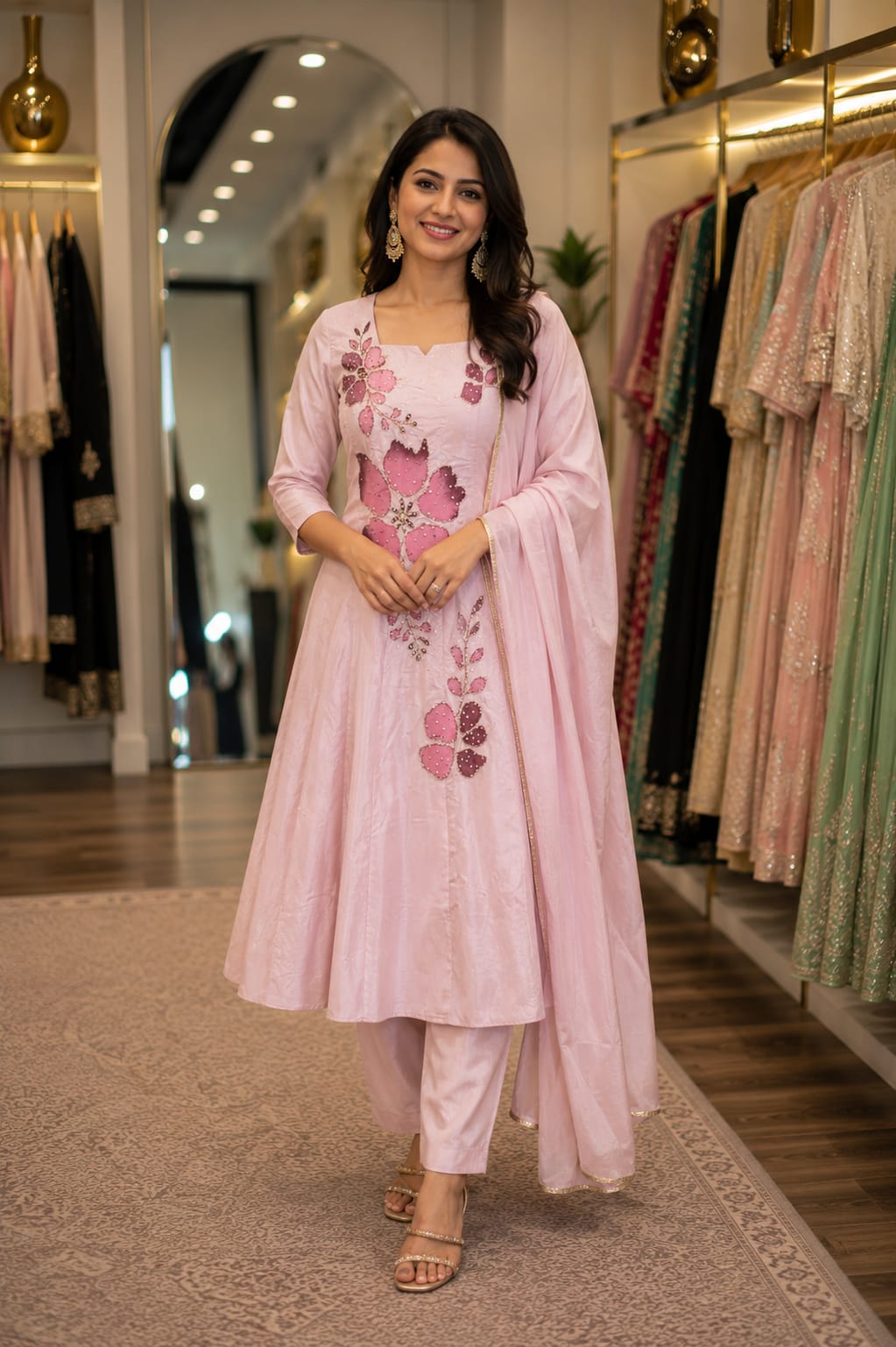 Blush Bloom Silk Anarkali — Suit Set at Trendy Closet, Morrisville NC