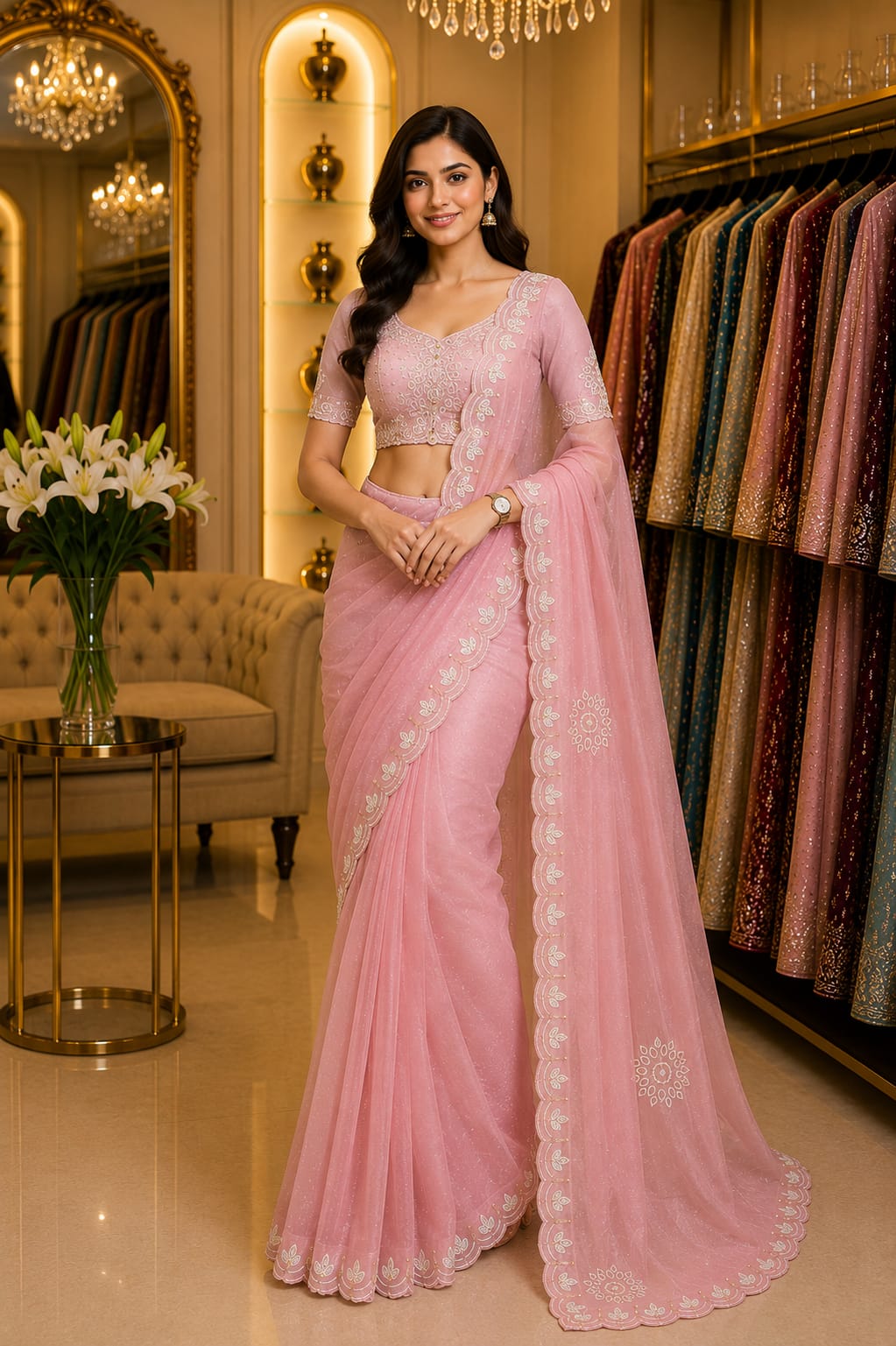 Blush Blossom Saree — Sarees at Trendy Closet, Morrisville NC