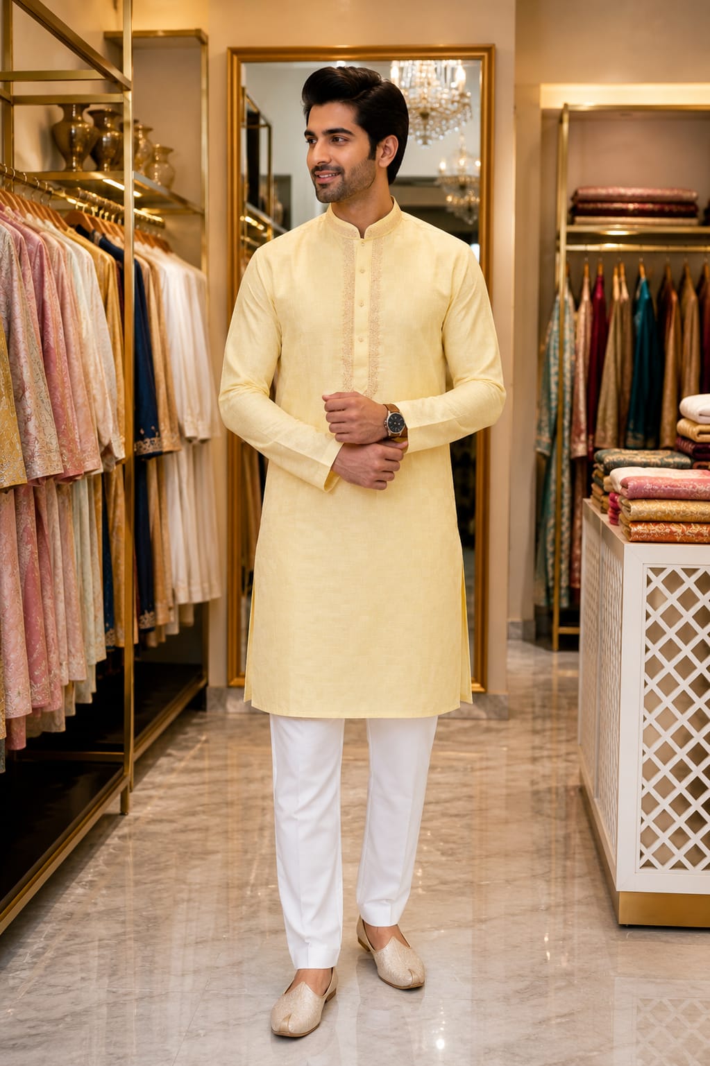Citron Radiance Kurta Set — Men's Wear at Trendy Closet, Morrisville NC