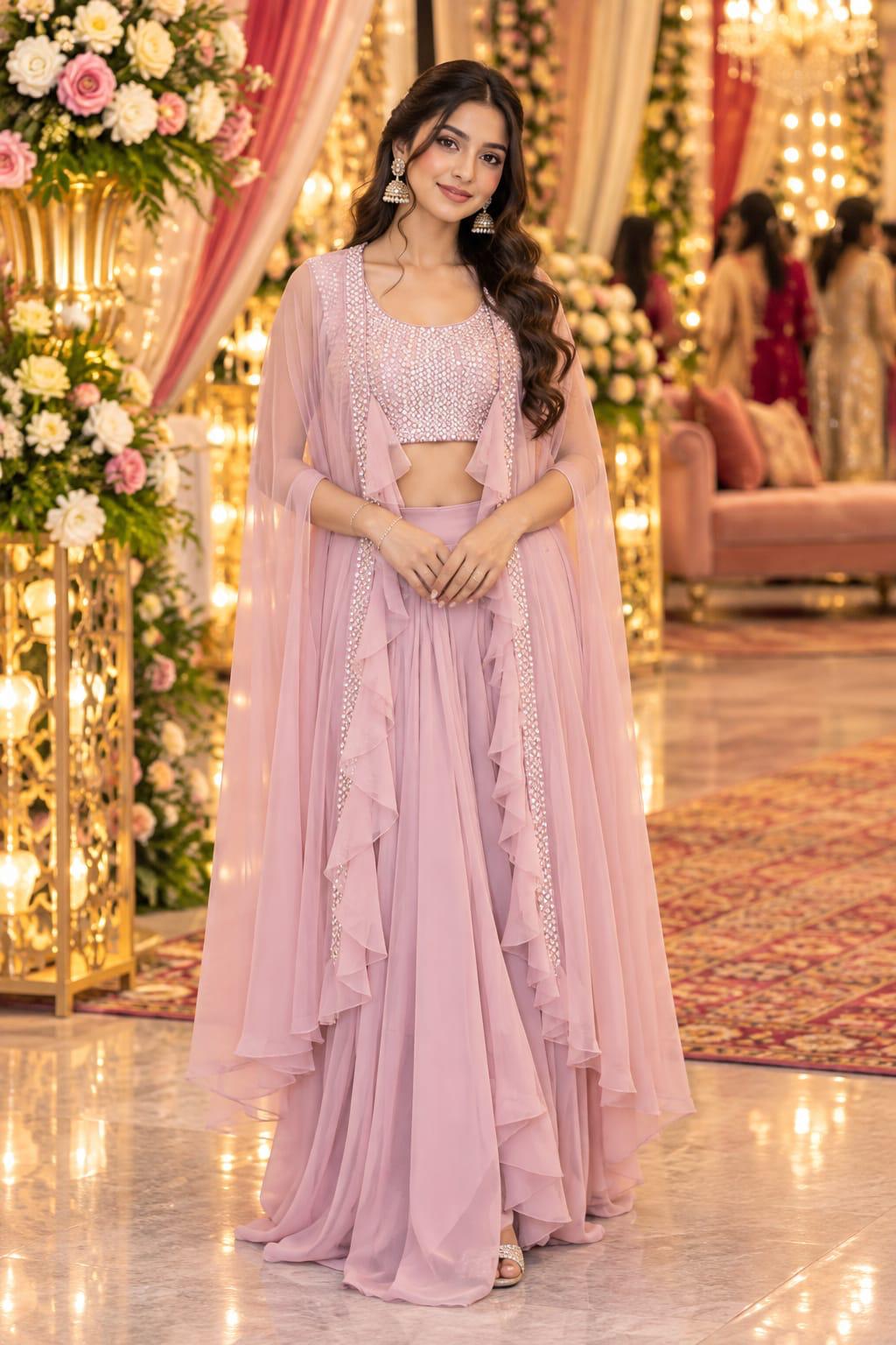 Dusty Rose Ruffle Fusion — Indo-Western at Trendy Closet, Morrisville NC
