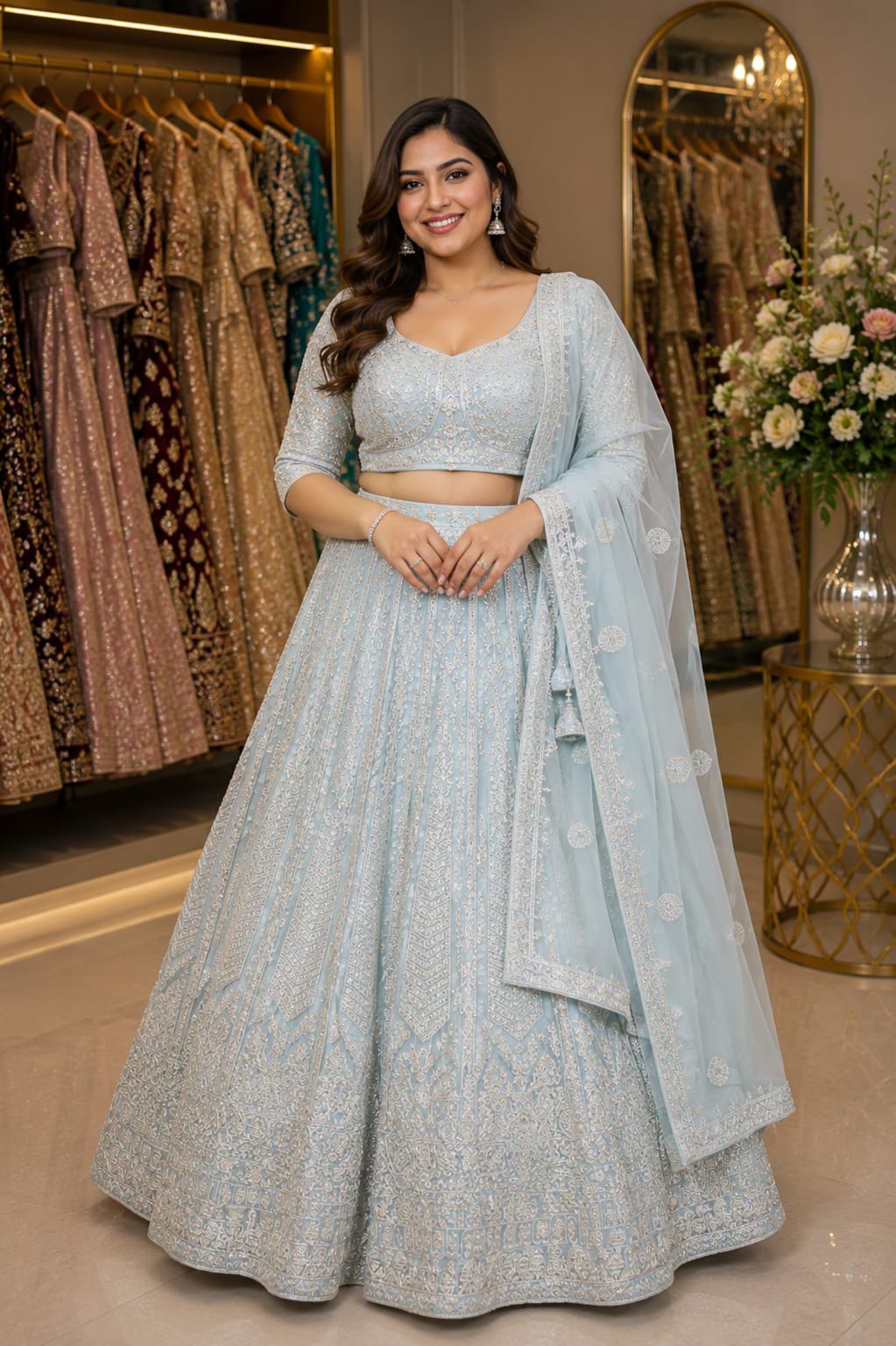 Ice Blue Celestia Lehenga — Lehengas at Trendy Closet, Morrisville NC