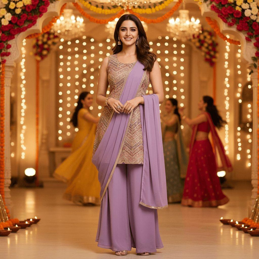 Lavender Chevron Fusion Set — Sharara Suits at Trendy Closet, Morrisville NC