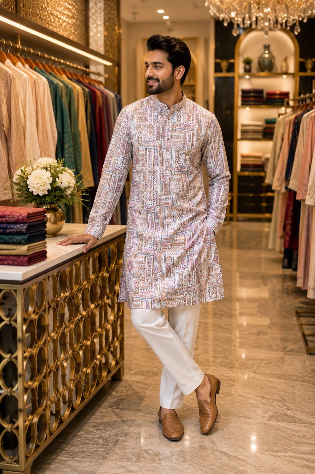 Lavender Mosaic Kurta — Men's Wear at Trendy Closet, Morrisville NC