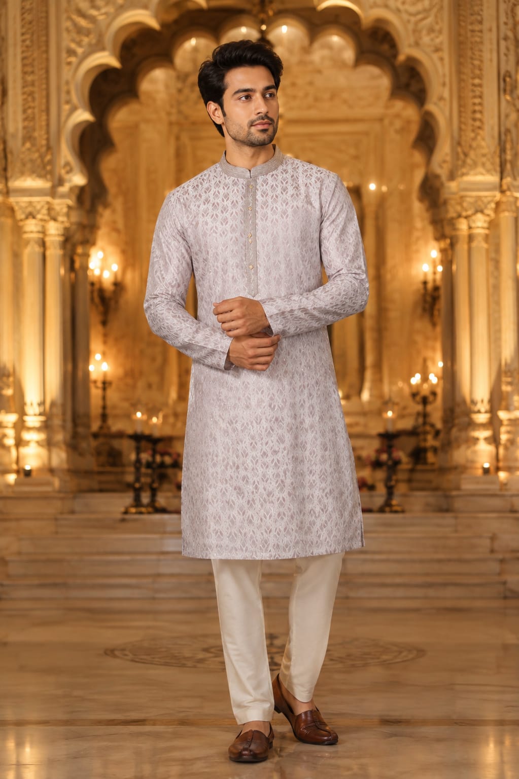 Lilac Jacquard Kurta Set — Men's Wear at Trendy Closet, Morrisville NC