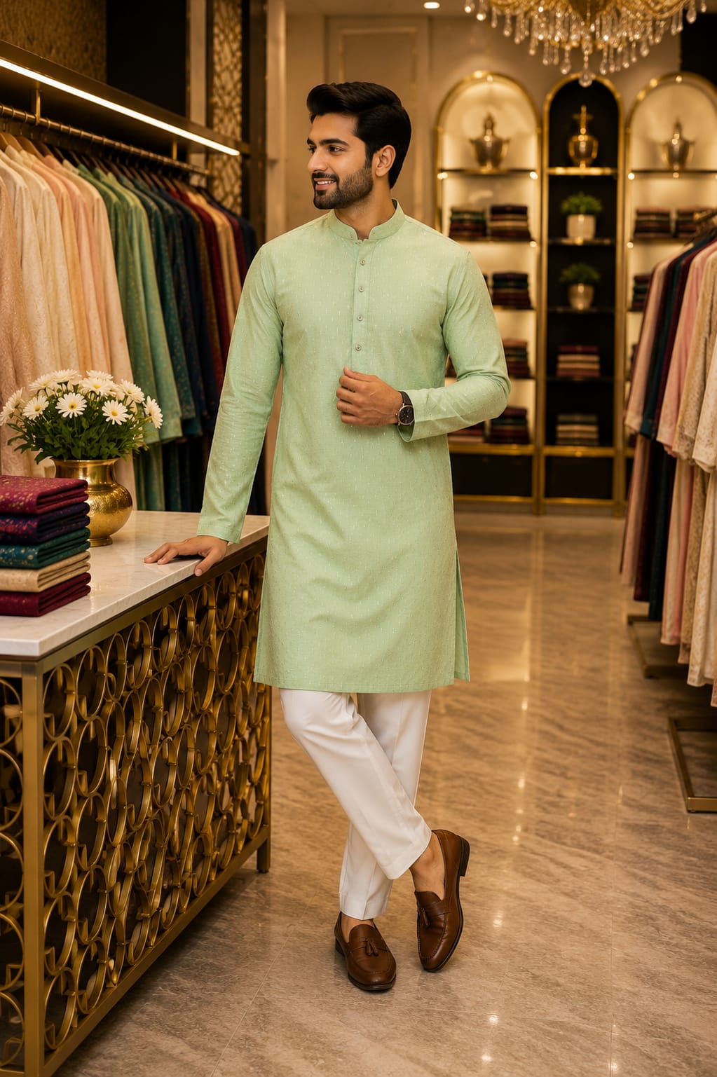 Pistachio Sage Kurta Set — Men's Wear at Trendy Closet, Morrisville NC