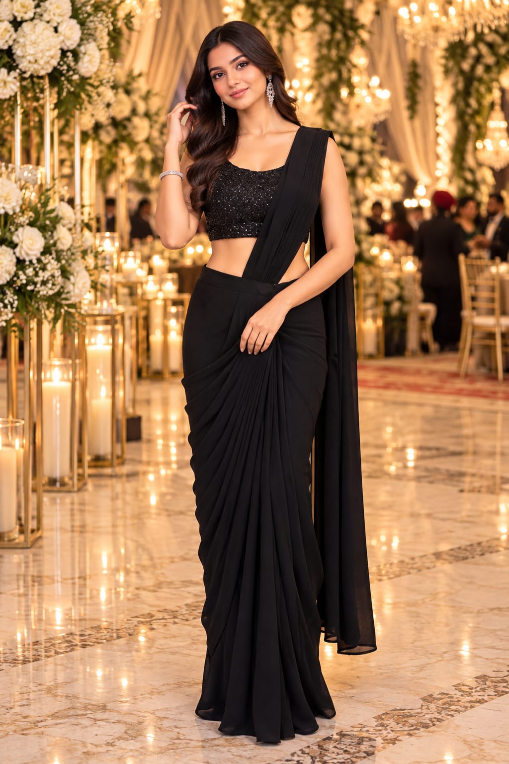 Noir Sequin Radiance — Sarees at Trendy Closet, Morrisville NC