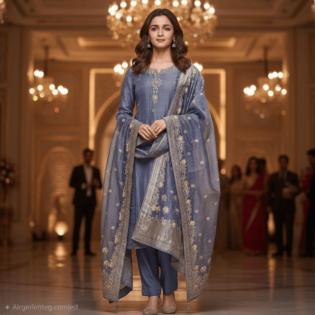 Steel Blue Zari Elegance — Suit Set at Trendy Closet, Morrisville NC
