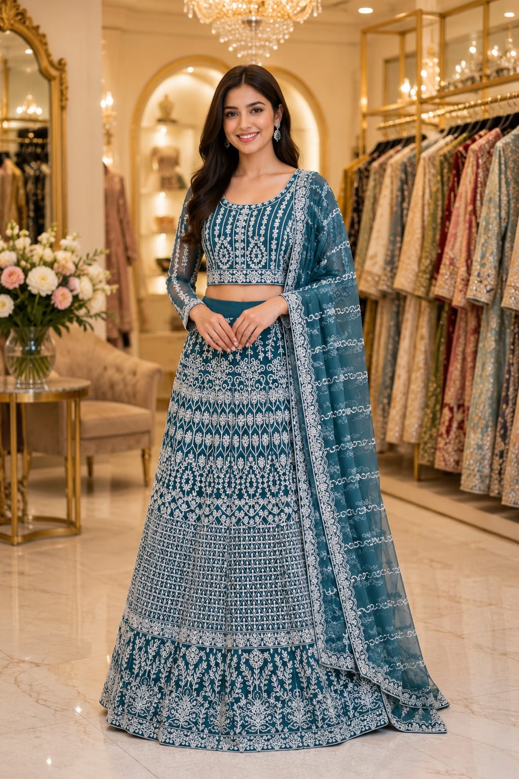 Ocean Mist Embroidered Lehenga — Lehengas at Trendy Closet, Morrisville NC