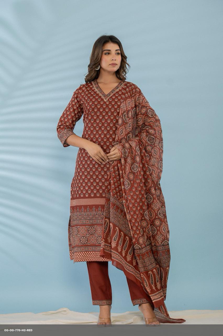 Terracotta Heritage Block Print Suit — Suit Set at Trendy Closet, Morrisville NC